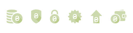 Icons of currencies. Financial icons of the Ukrainian hryvnia. Icons of money. A simple set of tax related icons. Vector illustrationのイラスト素材