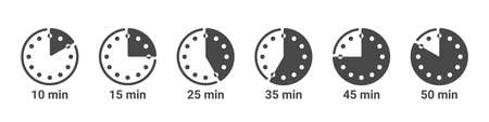 Icons for cooking time. Stopwatch icons. Icons of Time in minutes. Vector illustrationのイラスト素材