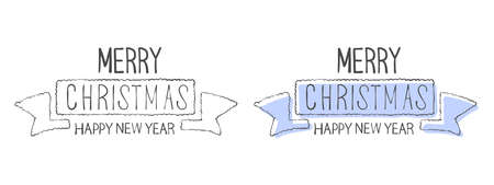 New Year inscriptions. Hand-drawn Merry Christmas Eve inscription. Elements of New Year design. Vector illustrationのイラスト素材