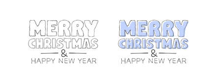 New Year. Hand-drawn Merry Christmas & Happy New Year Eve inscription. Elements of New Year design. Vector illustrationのイラスト素材