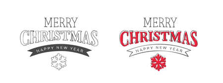 New Year decorations. Hand-drawn Merry Christmas & Happy New Year Eve inscription. Elements of New Year design. Vector graphicsのイラスト素材