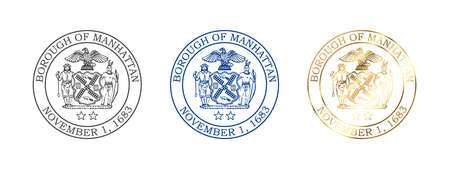 Seal of manhattan. Badges of Manhattan New York County. Boroughs of New York City. Vector illustrationのイラスト素材
