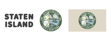 State signs of Staten Island. Badges of Staten Island. Staten Island flag. Vector illustrationのイラスト素材
