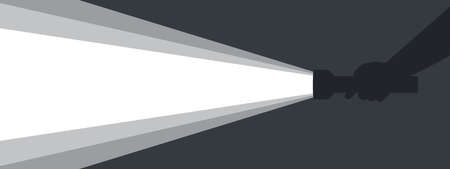 Flashlight in hand. Background with a flashlight for advertising. Ray of light from a flashlight. Vector illustrationのイラスト素材