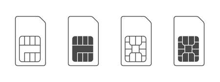 SIM icons set. Linear icons of sim cards. Simple icons of sim cards of mobile phones. Vector illustrationのイラスト素材