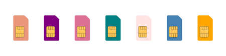 A set of SIM cards. SIM card icons for mobile in different colors. Vector illustrationのイラスト素材