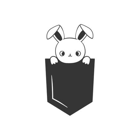 Rabbit in pocket. Cute hand-drawn rabbit. Sketch drawing for design. Vector imageのイラスト素材