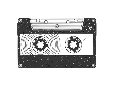 Audio cassette. Compact Cassette image. Hand drawn audio cassette. Sketch style. Vector imageのイラスト素材