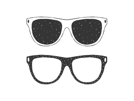 Sunglasses. Retro textured Sunglasses. Hand drawn sunglasses. Sketch style. Vector illustrationのイラスト素材