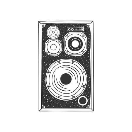 Audio speaker. Retro speaker image. Hand drawn speaker. Sketch style. Vector illustrationのイラスト素材