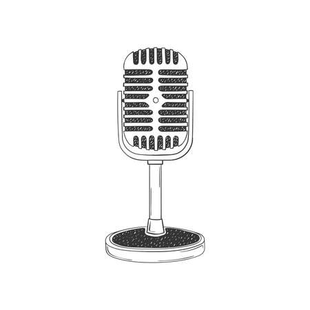 Vintage Microphone. Retro hand-drawn Microphone. Illustration in sketch style. Vector imageのイラスト素材