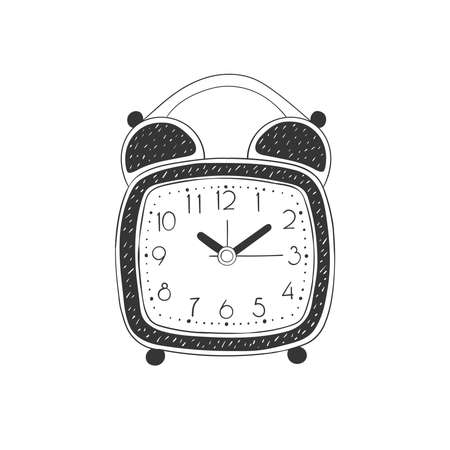 Alarm clock. Hand-drawn retro table clock. Illustration in sketch style. Vector imageのイラスト素材