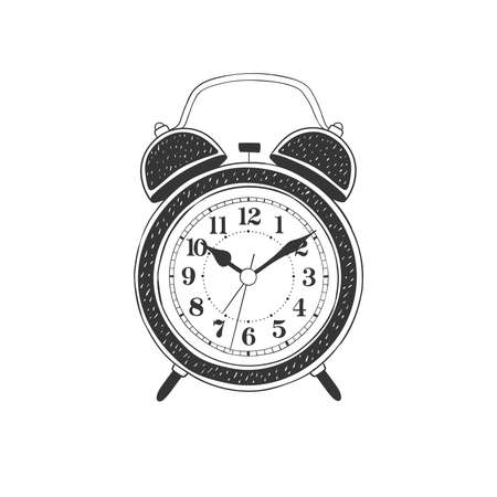 Alarm clock. Hand-drawn table clock. Illustration in sketch style. Vector imageのイラスト素材