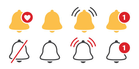 Notification bell icons. Incoming inbox message icons. Reminder icons. vector iconsのイラスト素材