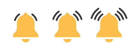 Yellow notification bell icons. Incoming inbox message icons. Simply reminder icons. vector iconsのイラスト素材