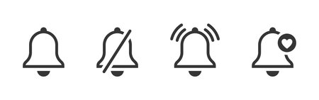 Notification bell icons. Linear notification icons. Incoming inbox message icons. Reminder icons. vector iconsのイラスト素材