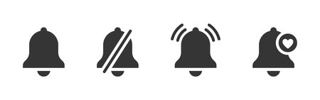 Black notification bell icons. Incoming inbox message icons. Reminder icons. vector icons