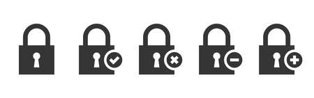 lock icon collection. Locked and unlocked functional icons. Padlocks with buttons. vector iconsのイラスト素材