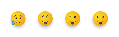 Icon Smile Emoji. Cartoon emoji set. Smiley faces different reactions. vector illustrationのイラスト素材