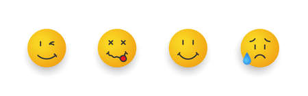 Smile icon set. Cartoon emoji set. Smiley faces with different emotions. vector illustrationのイラスト素材