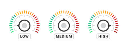 Speedometer, tachometer, rotation meter. performance measurements. risk meter. Level meter. vector illustrationのイラスト素材