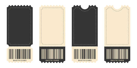 Ticket icons. Coupons icons. Different tickets with a barcode. vector illustrationのイラスト素材