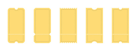 Ticket icons. Coupons icons. Various yellow ticket templates. vector illustrationのイラスト素材