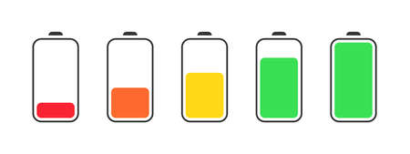 battery icon set. Battery charge levels. Battery charging icons. vector illustrationのイラスト素材