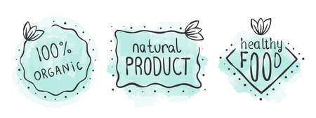 organic product icons. Icons of natural food. Hand-drawn icons. vector illustrationのイラスト素材