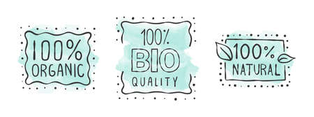Eco-friendly. organic product icons. Icons of natural food. Hand-drawn icons. vector illustrationのイラスト素材