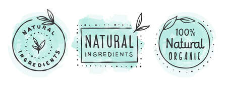 organic product icons. Icons of natural food. Organic elements sign for food market. vector illustrationのイラスト素材