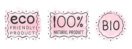 Ecological product icons. Icons of natural food. Organic elements sign for food market. Vector imagesのイラスト素材