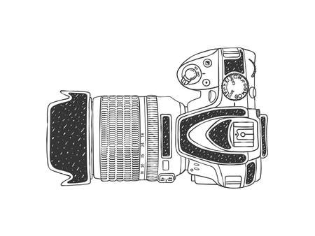 camera picture. Camera with large lens. hand-drawn image. vector illustrationのイラスト素材