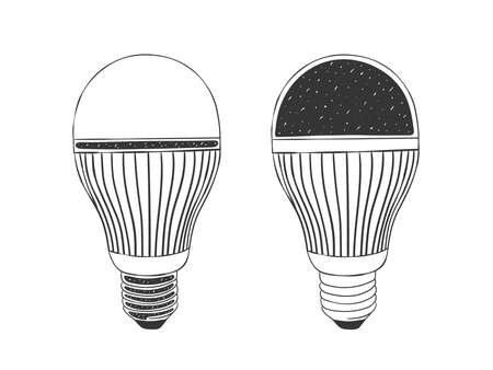 LED bulb concept. Light bulbs hand drawn icons. light bulb sketch. vector illustrationのイラスト素材
