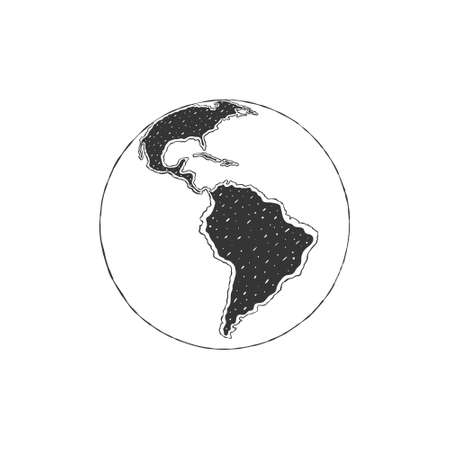 Globes of Earth. Globe hand drawn icon. America sketch with texture. vector illustrationのイラスト素材