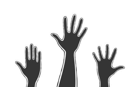 hands. Silhouettes of raised hands. Calling No to War. vector illustrationのイラスト素材