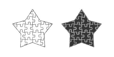 Puzzle in the form of a star. A hand-drawn puzzle. vector illustrationのイラスト素材