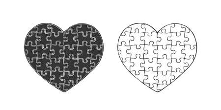 Heart. painted heart. A heart in the form of a puzzle. vector illustrationのイラスト素材