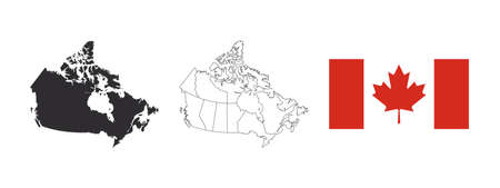 Canada map. Territorial map of Canada. Canadian flag. provinces and territories of Canada. vector illustrationのイラスト素材