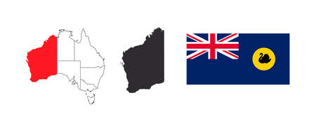 Western Australia Map. Flag of Western Australia. States and territories of Australia. vector illustrationのイラスト素材