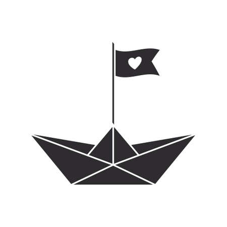 paper boat icon. Paper boat with a heart flag. vector illustrationのイラスト素材