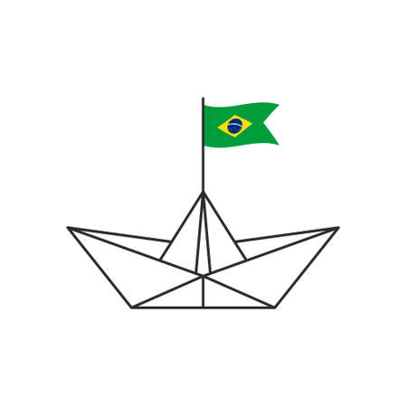 paper boat icon. A boat with a Brazilian flag. vector illustrationのイラスト素材