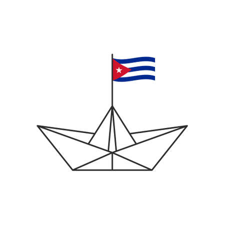 paper boat icon. A boat with the flag of Cuba. vector illustrationのイラスト素材