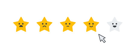 Rating stars icon. Product rating icons. Smiley stars icons. vector icons