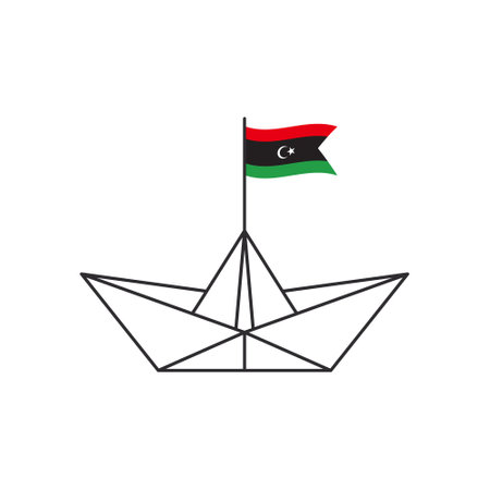paper boat icon. A boat with the flag of Libya. vector illustrationのイラスト素材