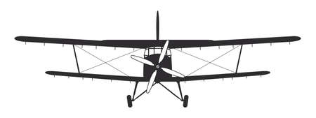 plane. Retro Propeller Airplane. Airplane silhouette front view. vector imageのイラスト素材