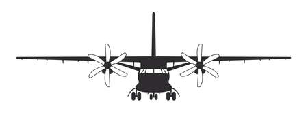 plane. Cargo propeller plane. Airplane silhouette front view. vector imageのイラスト素材