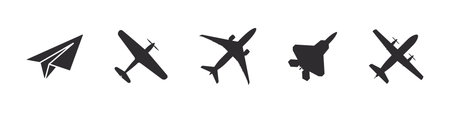 Airplane icon set. Icons of different types of planes. airplane silhouette. flight transport symbol. vector imageのイラスト素材