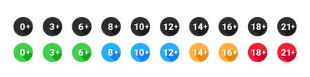 Age restriction signs. Mark age limit. recommended age limit. vector icon flat styleのイラスト素材