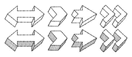 Arrow textured. doddle arrows. Sketch arrows drawn by hand. vector iconsのイラスト素材